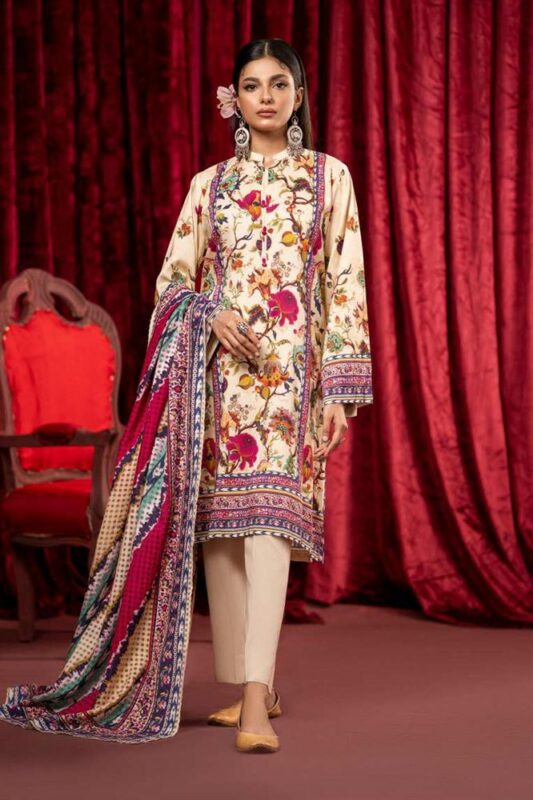 Red Blood Digital Printed Linen By Guljee | A-12