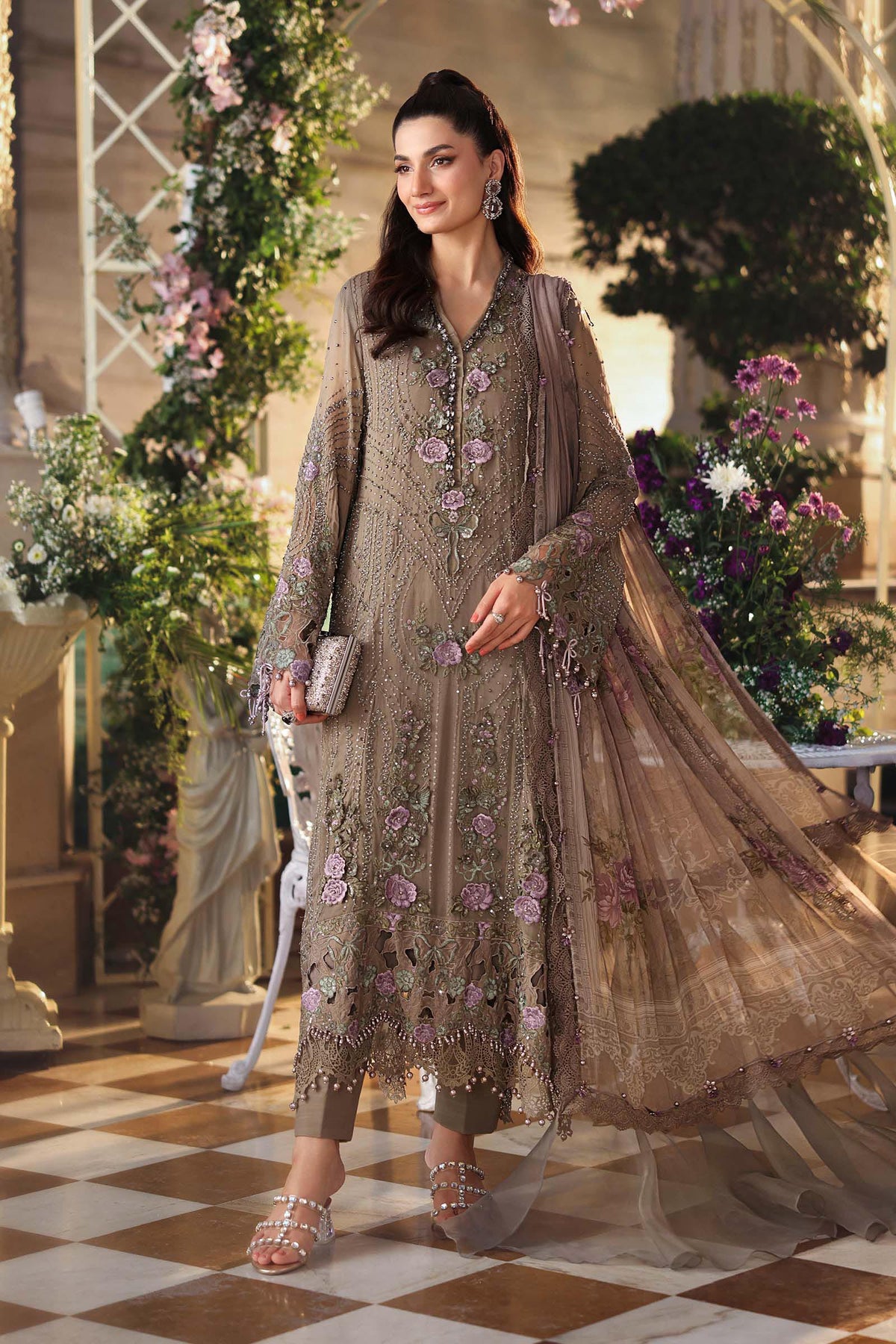 Maria B Chiffon Collection | Chiffons 2026 | MPC-26-102-Muted Mocha Brown