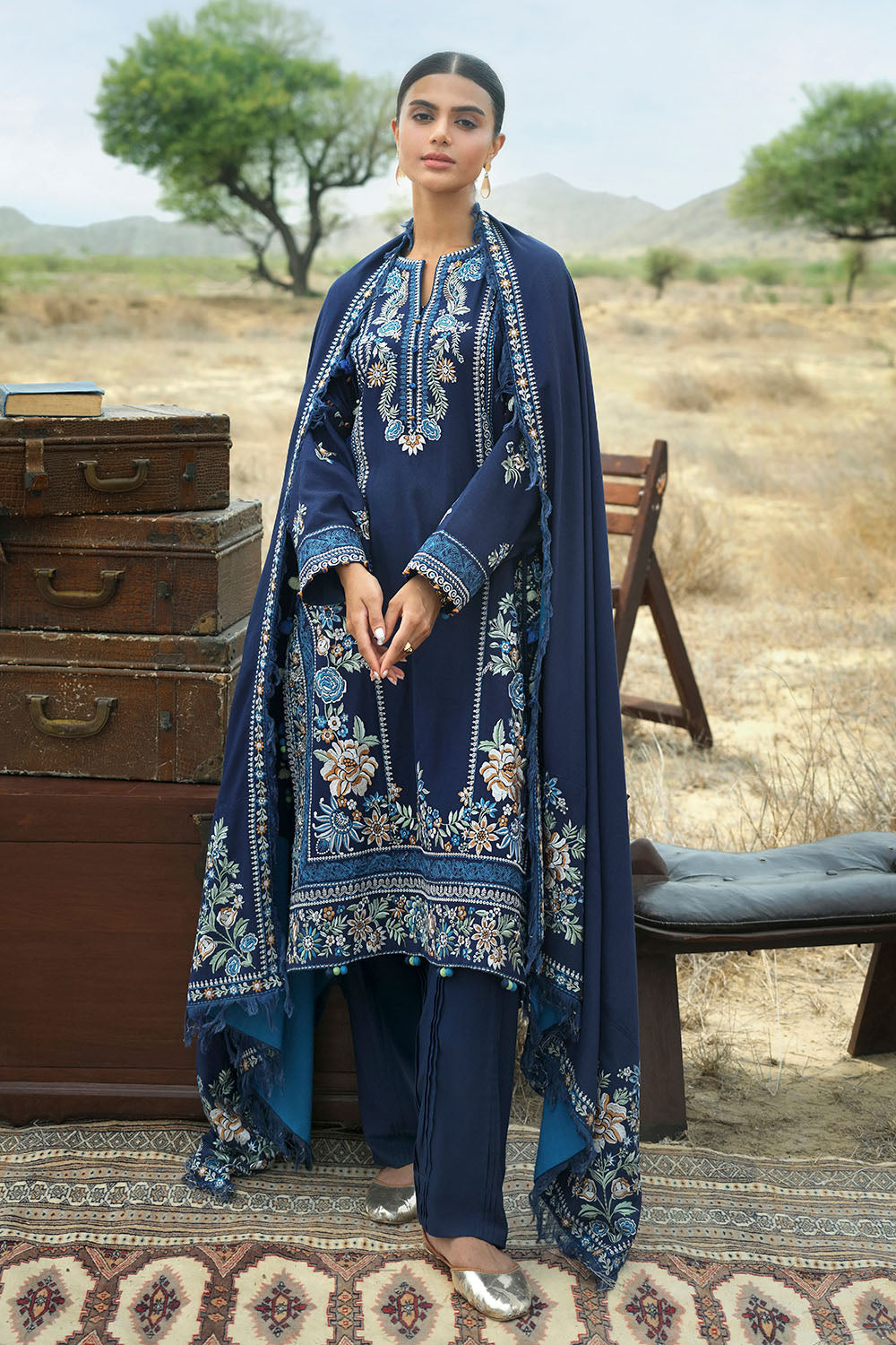 Gul Ahmed The Charm of Winter 2026 3 Piece Embroidered Karandi Suit with Embroidered Karandi Dupatta