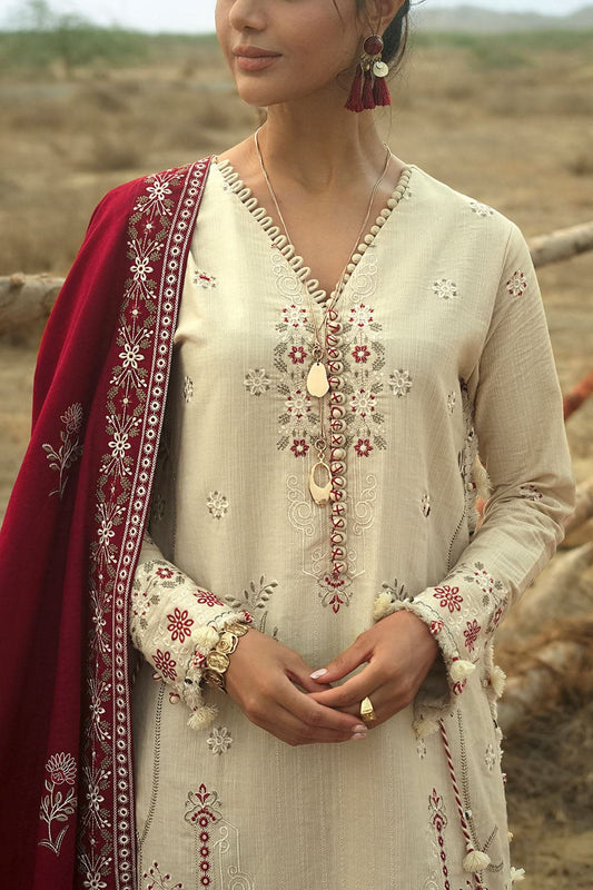 Gul Ahmed Winter 2026 - 3 Piece Embroidered Khaddar Suit with Embroidered Khaddar Dupatta–