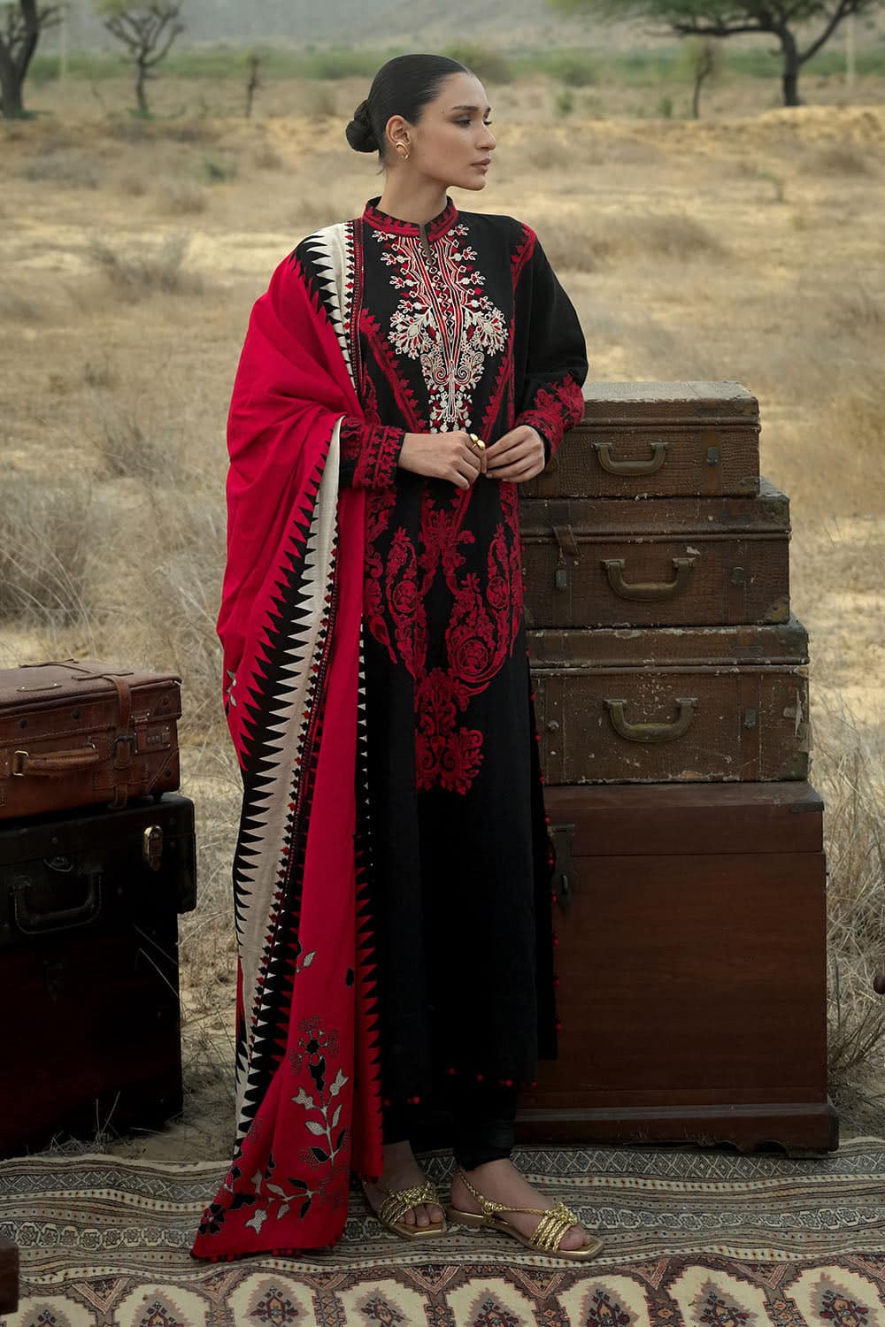 Gul Ahmed Winter 2026 - 3 Piece Embroidered Khaddar Suit with Embroidered Printed Khaddar Dupatta