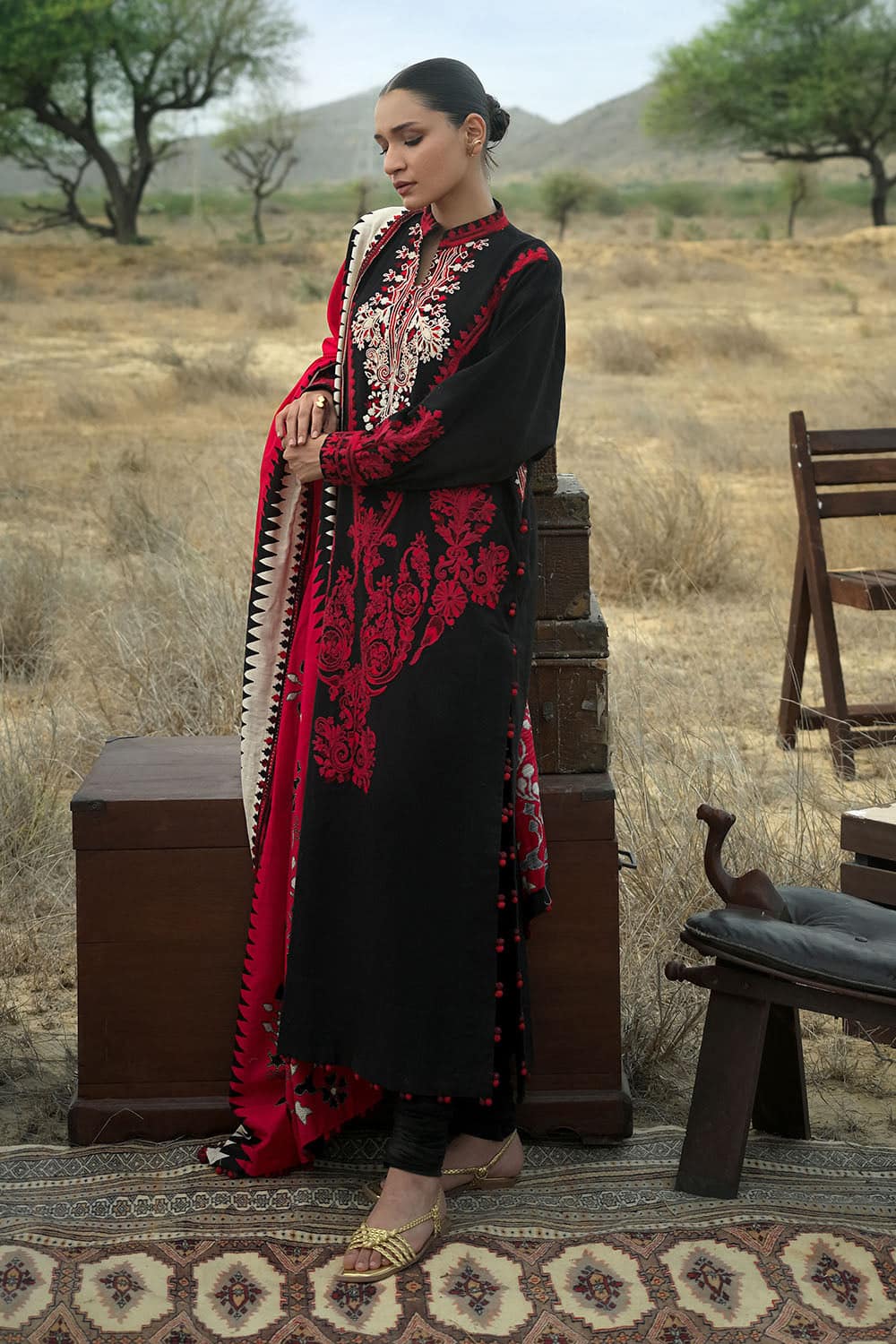 Gul Ahmed Winter 2026 - 3 Piece Embroidered Khaddar Suit with Embroidered Printed Khaddar Dupatta–