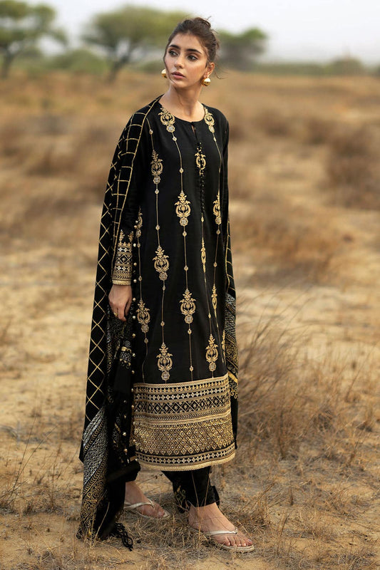 Gul Ahmed Winter 2026 - 3 Piece Embroidered Khaddar Suit with Gold & Lacquer Printed Pashmina Dupatta