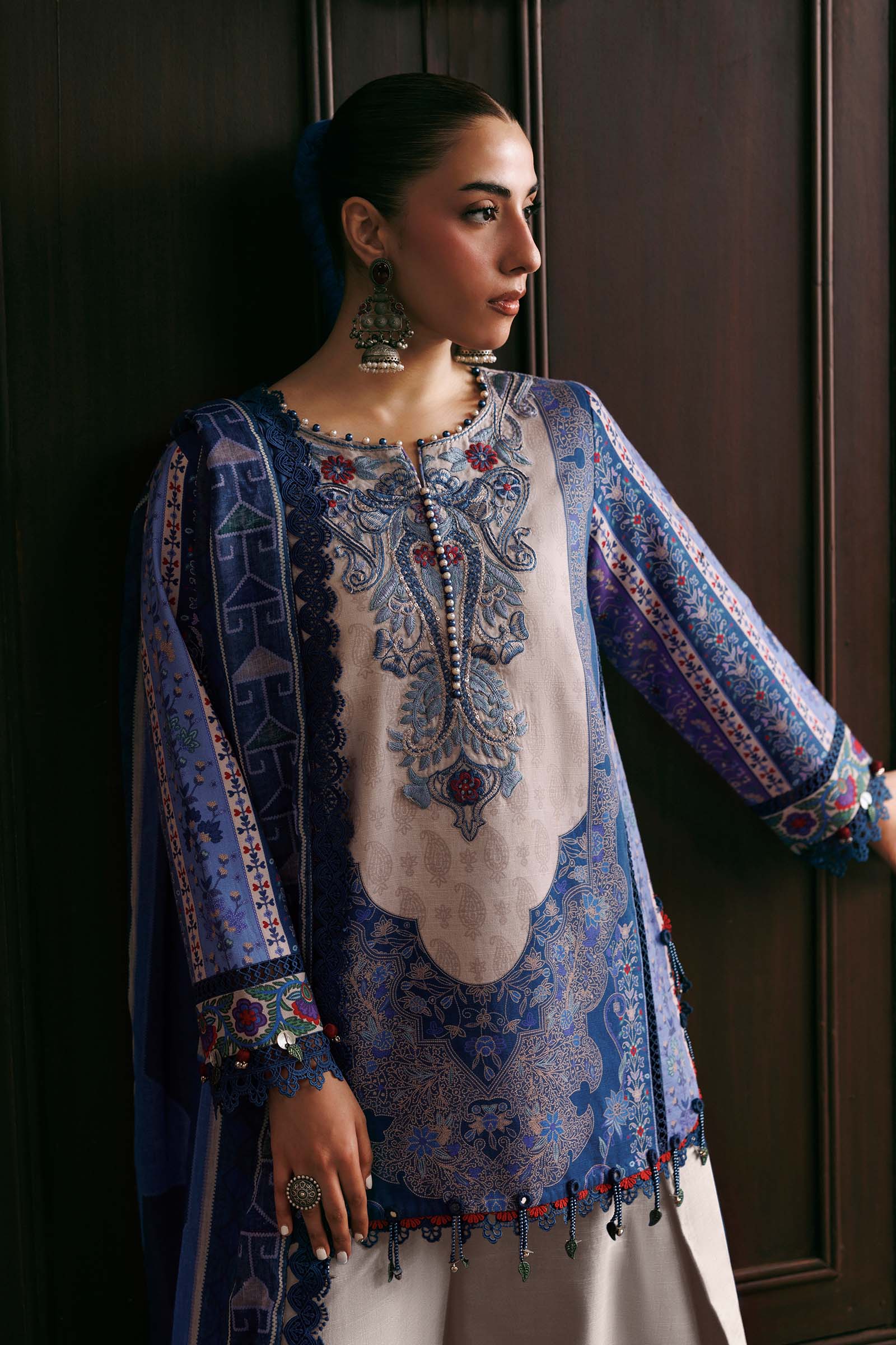 M Basics Agla Station Winter 26 3 Pc Unstitched Embroidered Slub Khaddar Suit | MB-CUSV15-01A