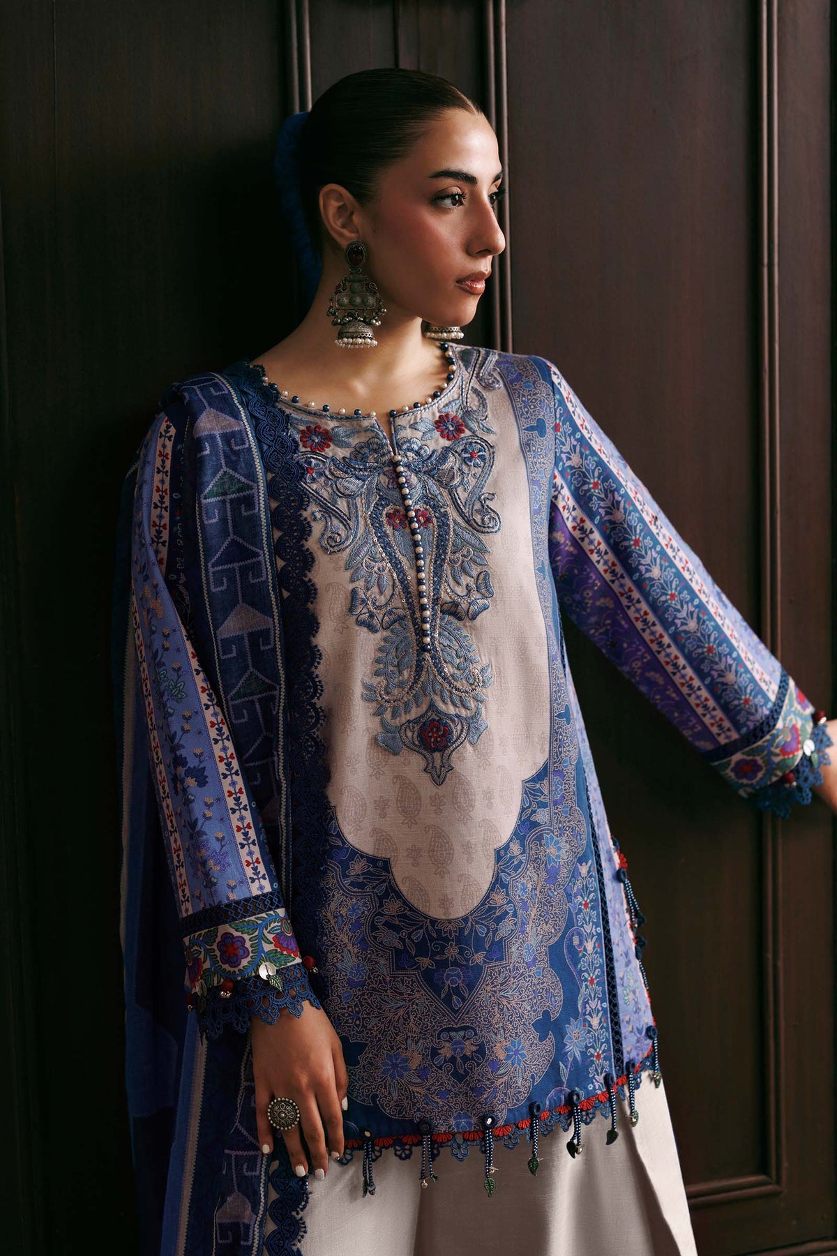 M Basics Agla Station Winter 26 3 Pc Unstitched Embroidered Slub Khaddar Suit | MB-CUSV15-01A