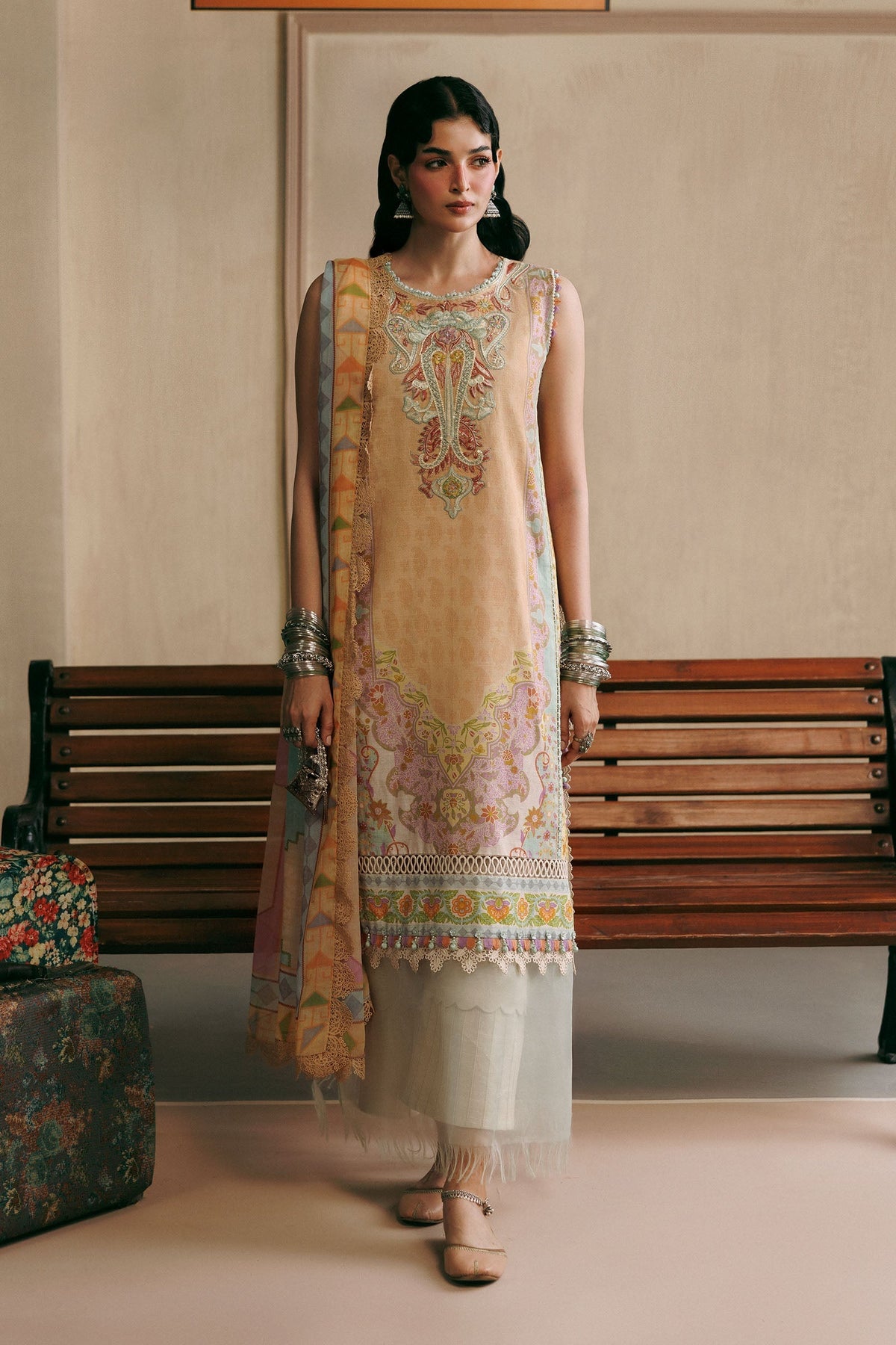 M Basics Agla Station Winter 26 3 Pc Unstitched Embroidered Slub Khaddar Suit | MB-CUSV15-01B