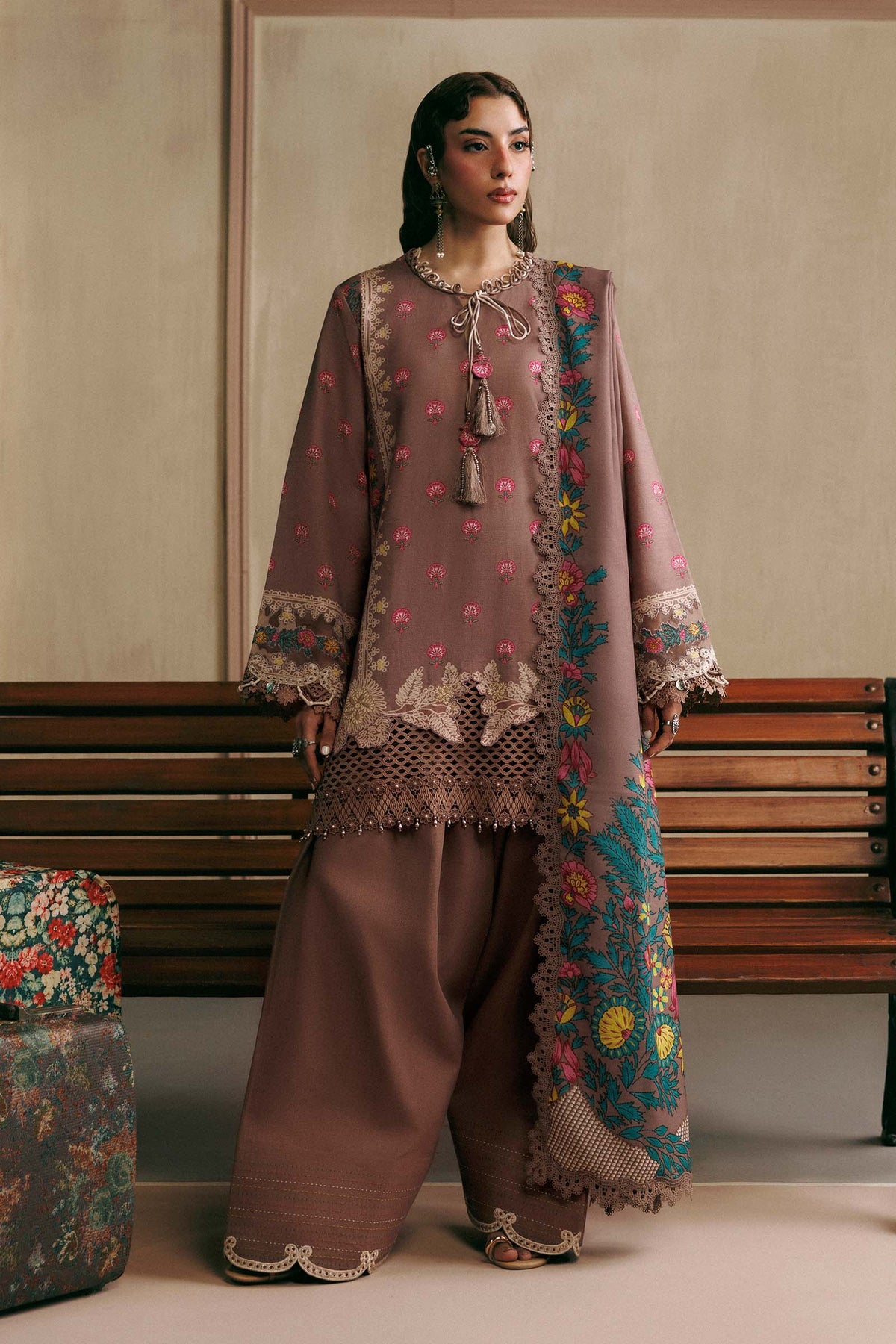 M Basics Agla Station Winter 26 3 Pc Unstitched Embroidered Slub Khaddar Suit | MB-CUSV15-03A