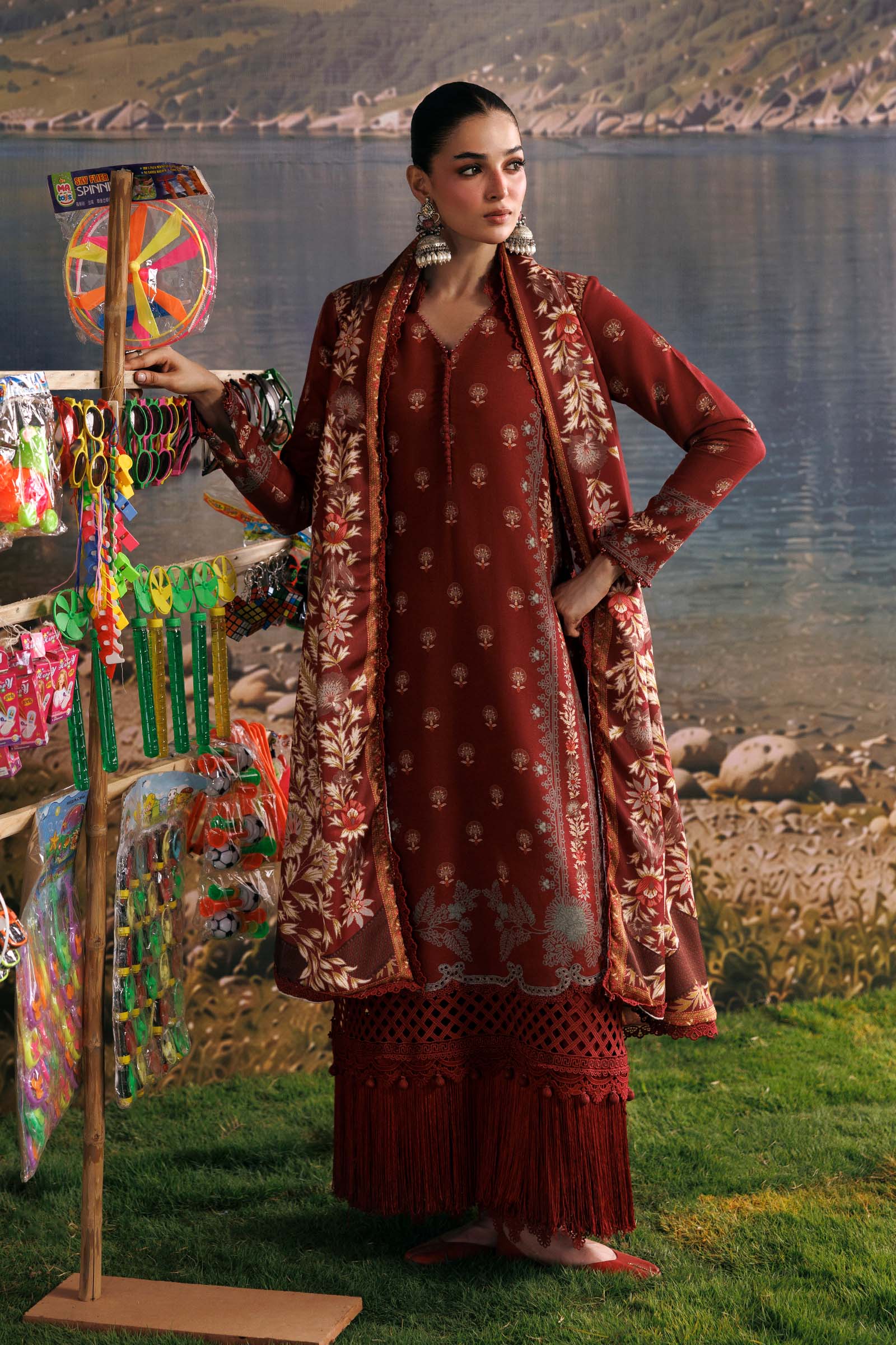 M Basics Agla Station Winter 26 3 Pc Unstitched Embroidered Slub Khaddar Suit | MB-CUSV15-03B