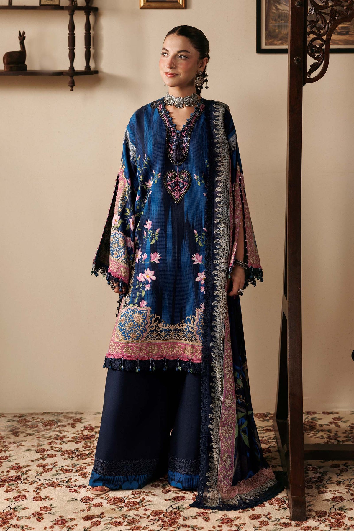 M Basics Agla Station Winter 26 3 Pc Unstitched Embroidered Slub Khaddar Suit | MB-CUSV15-05A