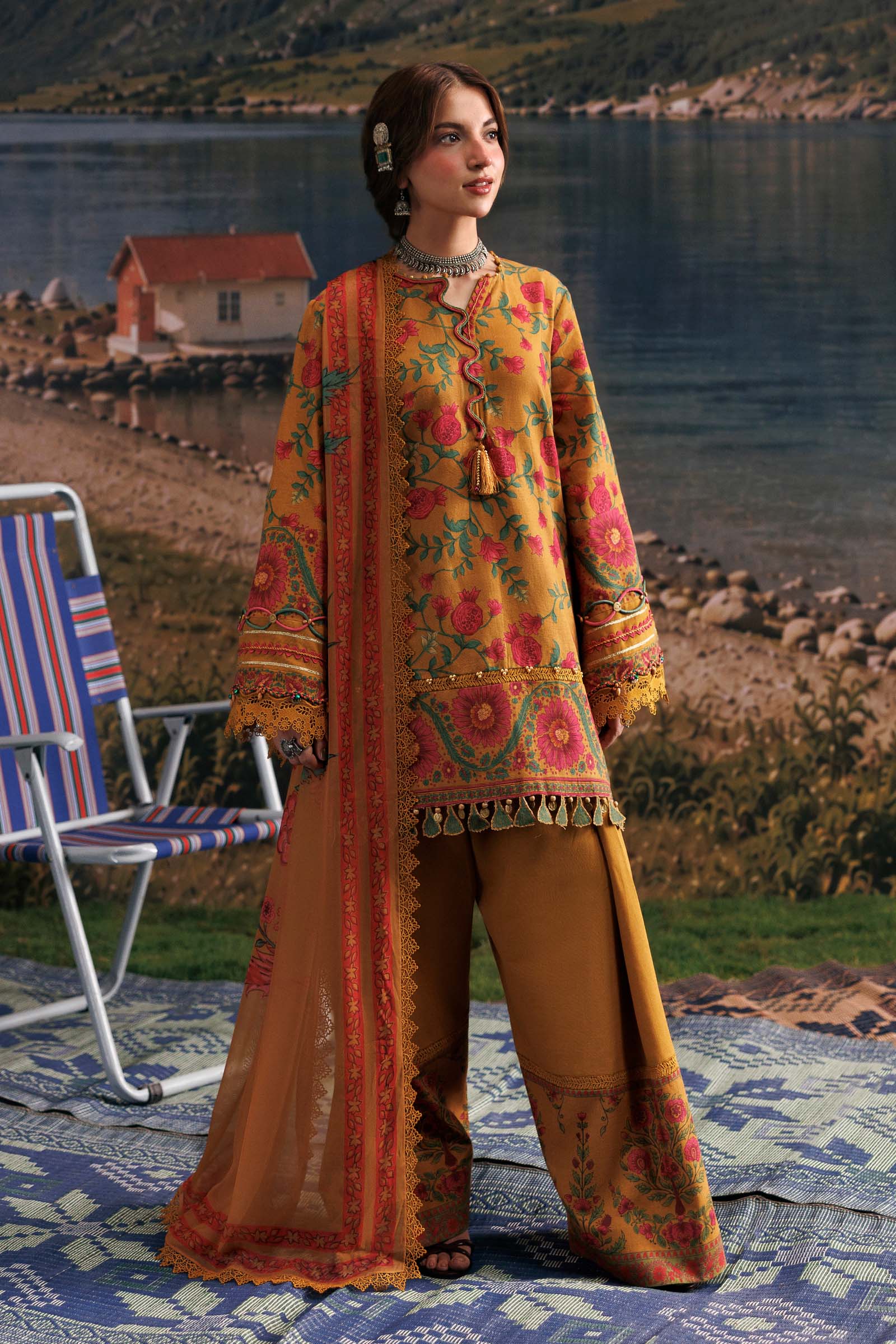 M Basics Agla Station Winter 26 3 Pc Unstitched Embroidered Slub Khaddar Suit | MB-CUSV15-06B