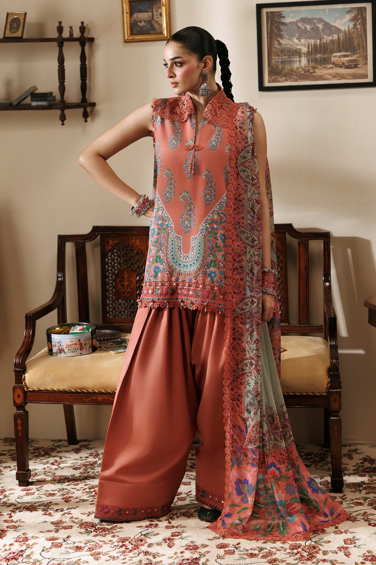 M Basics Agla Station Winter 26 3 Pc Unstitched Embroidered Linen Suit | MB-CUSV15-10B