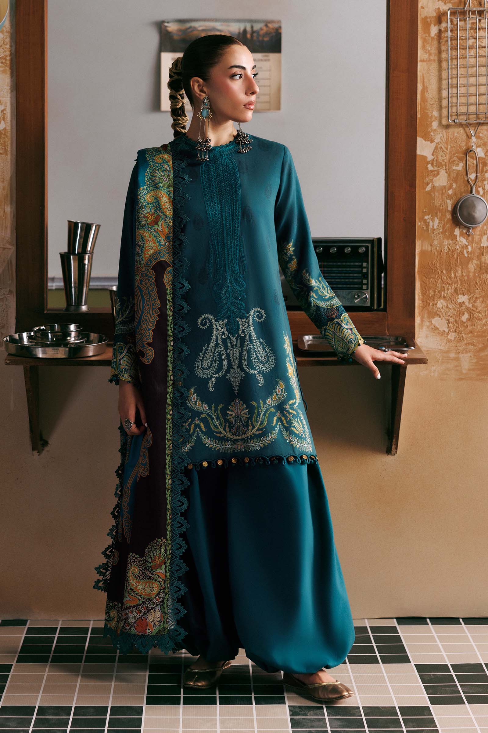 M Basics Agla Station Winter 26 3 Pc Unstitched Embroidered Linen Suit | MB-CUSV15-11A