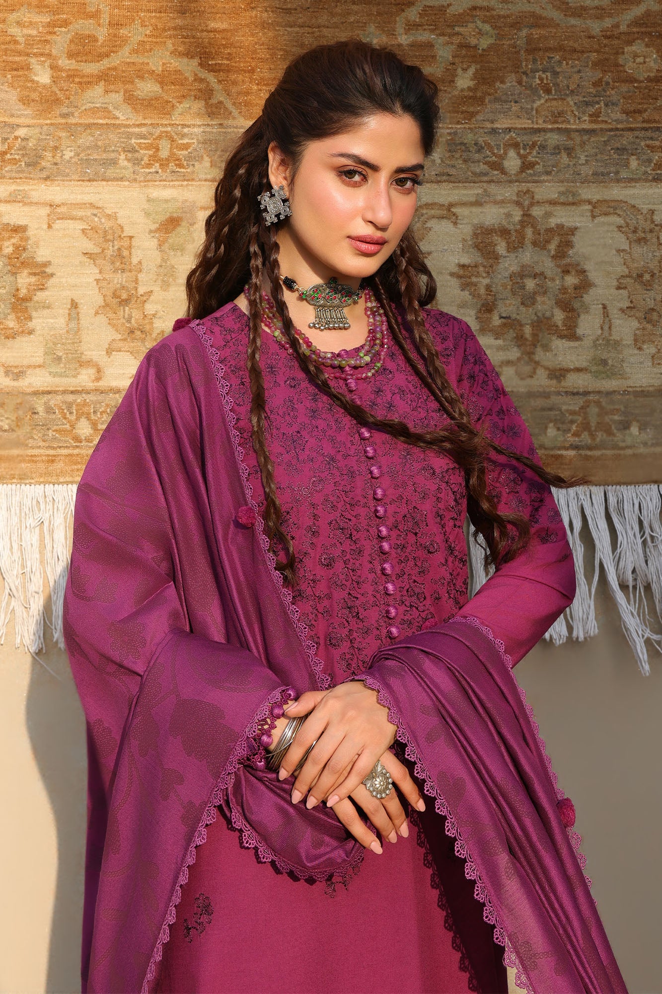 Cross Stitch Winter Unstitched 26 VELVET FUCHSIA-3PC LINEN EMBROIDERED SUIT– Untitled-1 0000 7I0A3245