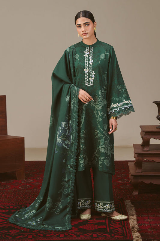 Cross Stitch Winter Unstitched 26 MEADOW GREEN-3PC LINEN PRINTED SUIT