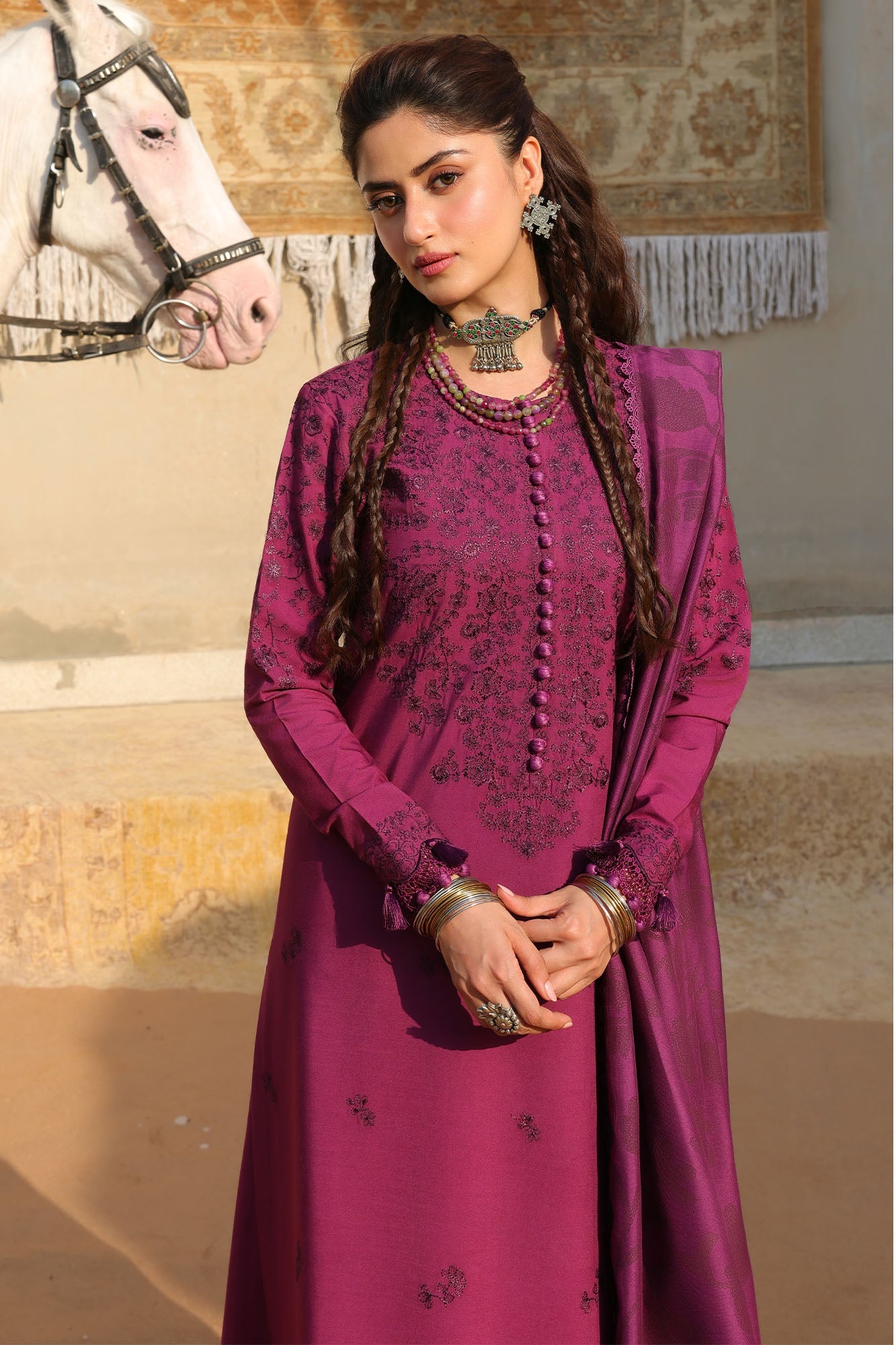 Cross Stitch Winter Unstitched 26 VELVET FUCHSIA-3PC LINEN EMBROIDERED SUIT– Untitled-1 0004 7I0A3158