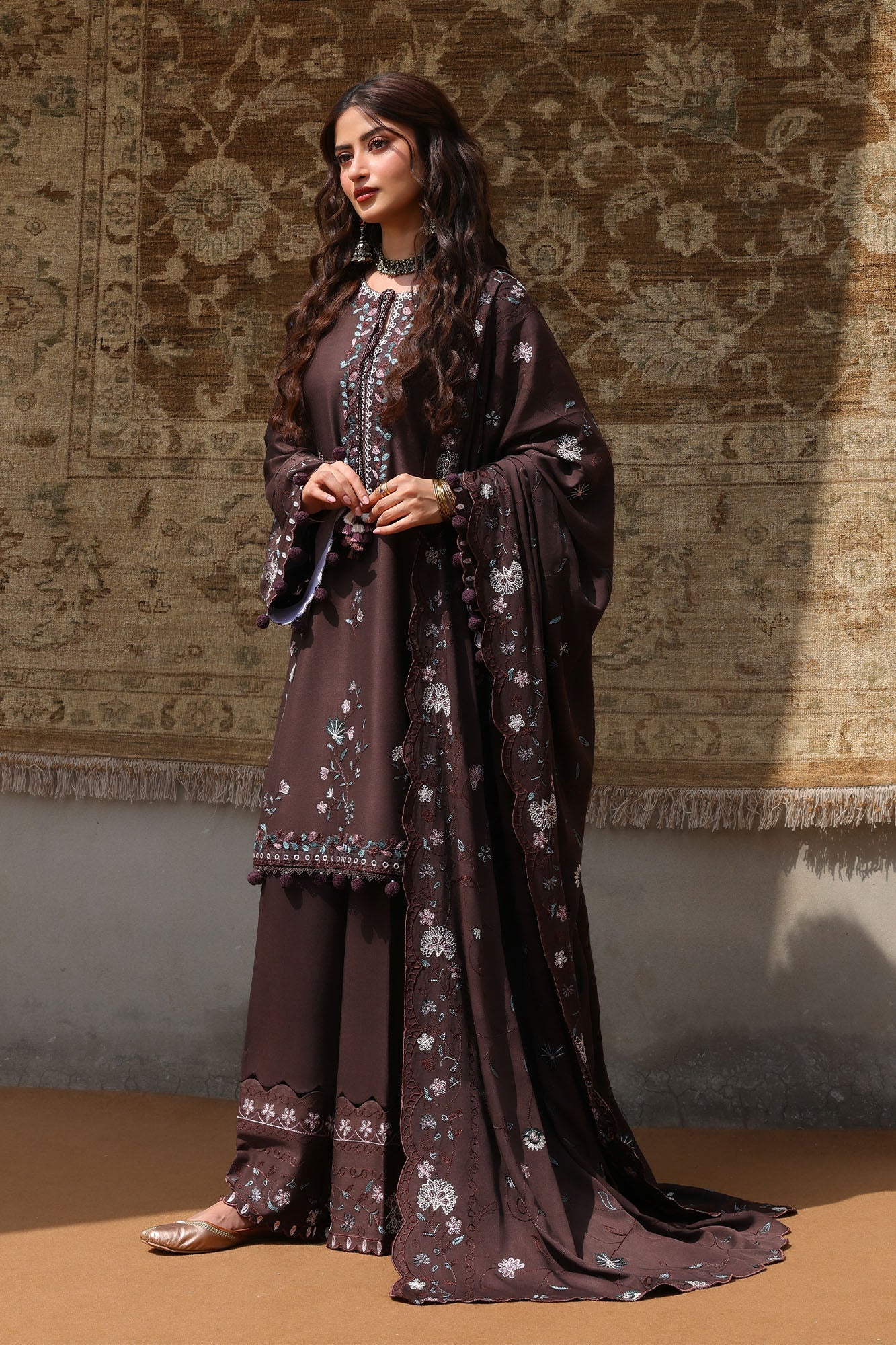 Cross Stitch Winter Unstitched 26 DEEP WALNUT-3PC MARINA EMBROIDERED SUIT