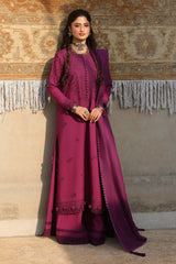 Cross Stitch Winter Unstitched 26 VELVET FUCHSIA-3PC LINEN EMBROIDERED SUIT