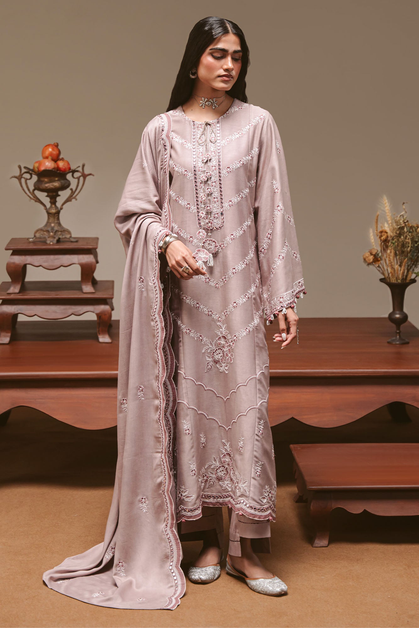 Cross Stitch Winter Unstitched 26 PETAL SYMPHONY-3PC MARINA EMBROIDERED SUIT
