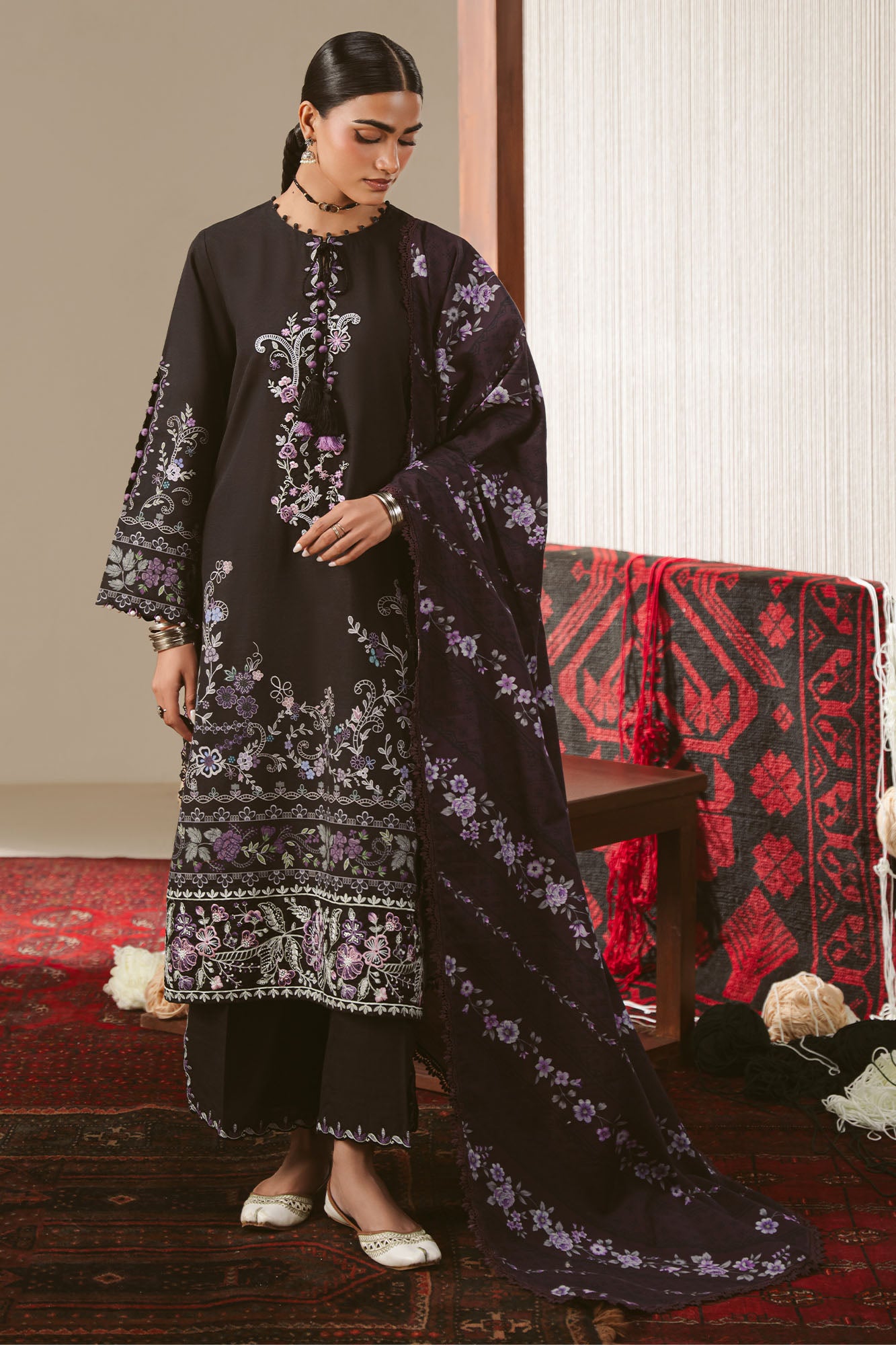 Cross Stitch Winter Unstitched 26 SABLE FLORET-3PC KHADDAR PRINTED SUIT