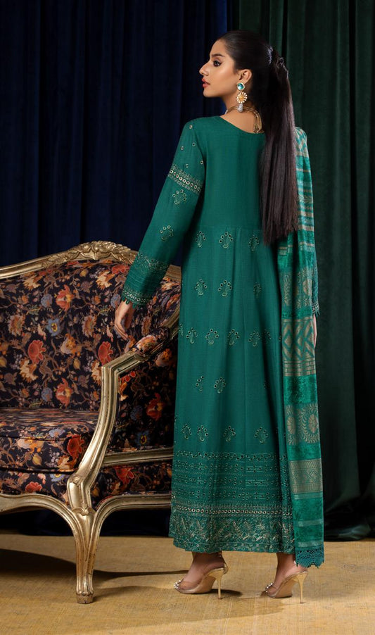 Tehzeeb Embroidered Leather Peach With Velvet Jacquard Shawl | TL-76